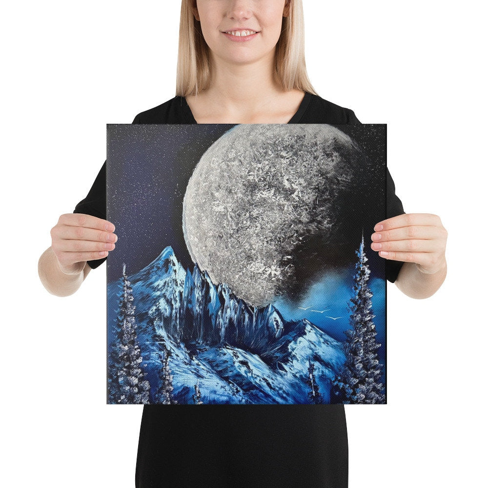 Canvas Print - Full Moon Winter Mountain Landscape by PaintWithJosh