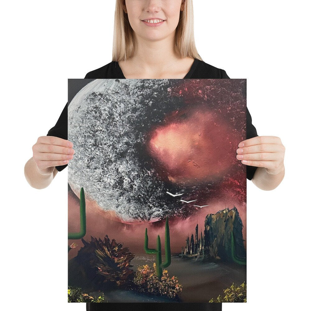 Canvas Print - Exploding Moon over Desert Landscape by PaintWithJosh