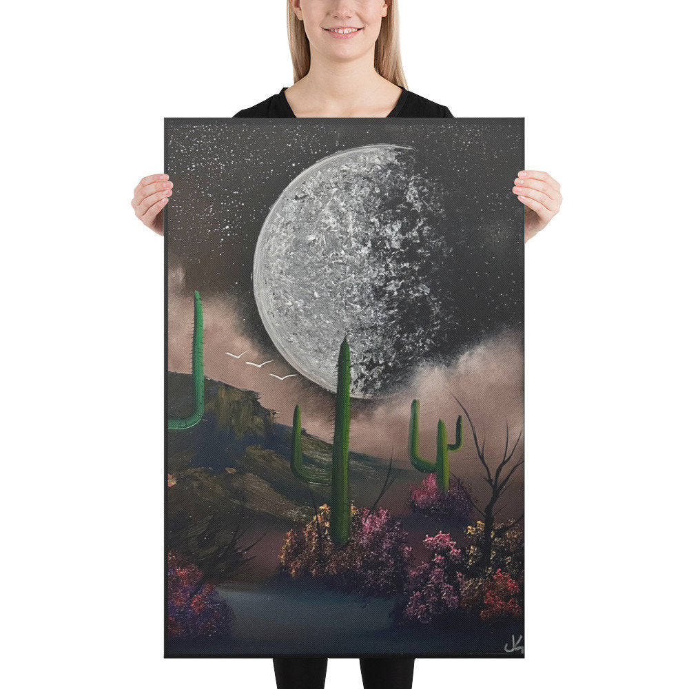 Canvas Print - Desert Landscape with Full Moon by PaintWithJosh