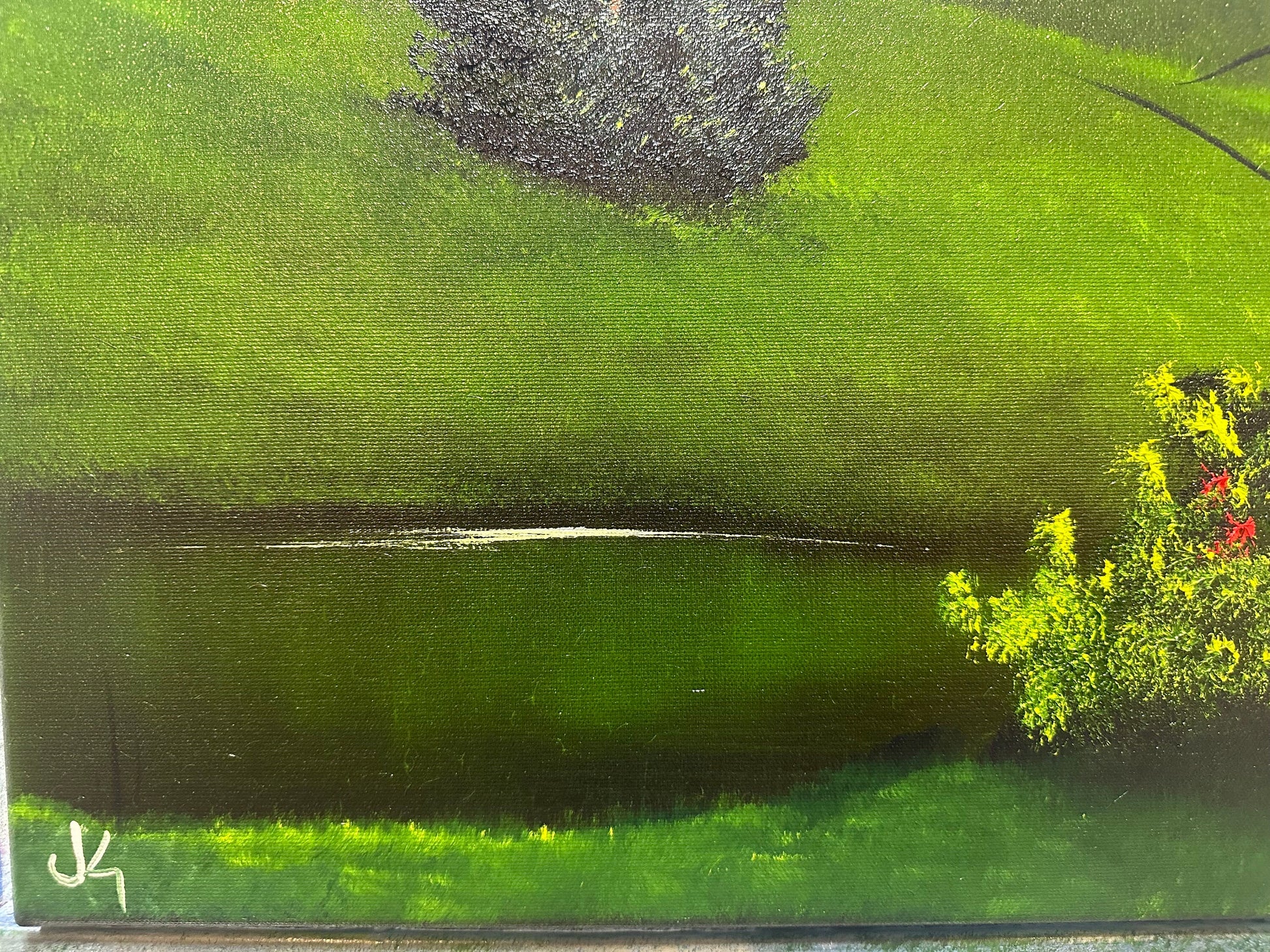 Painting 1213 - 18x24" Canvas - Forest Meadow Pond Oil Painting painted Live in Knoxville class on 3/12/24 by PaintWithJosh