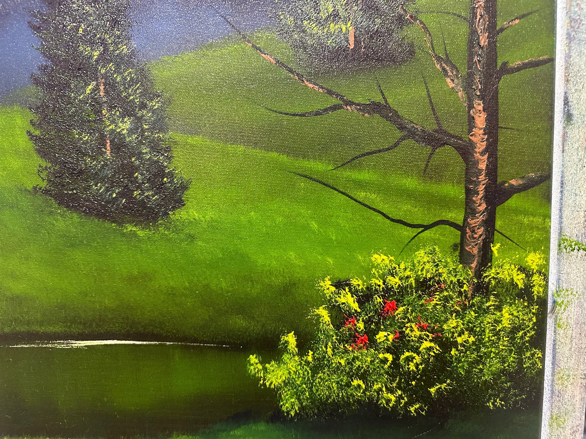 Painting 1213 - 18x24" Canvas - Forest Meadow Pond Oil Painting painted Live in Knoxville class on 3/12/24 by PaintWithJosh