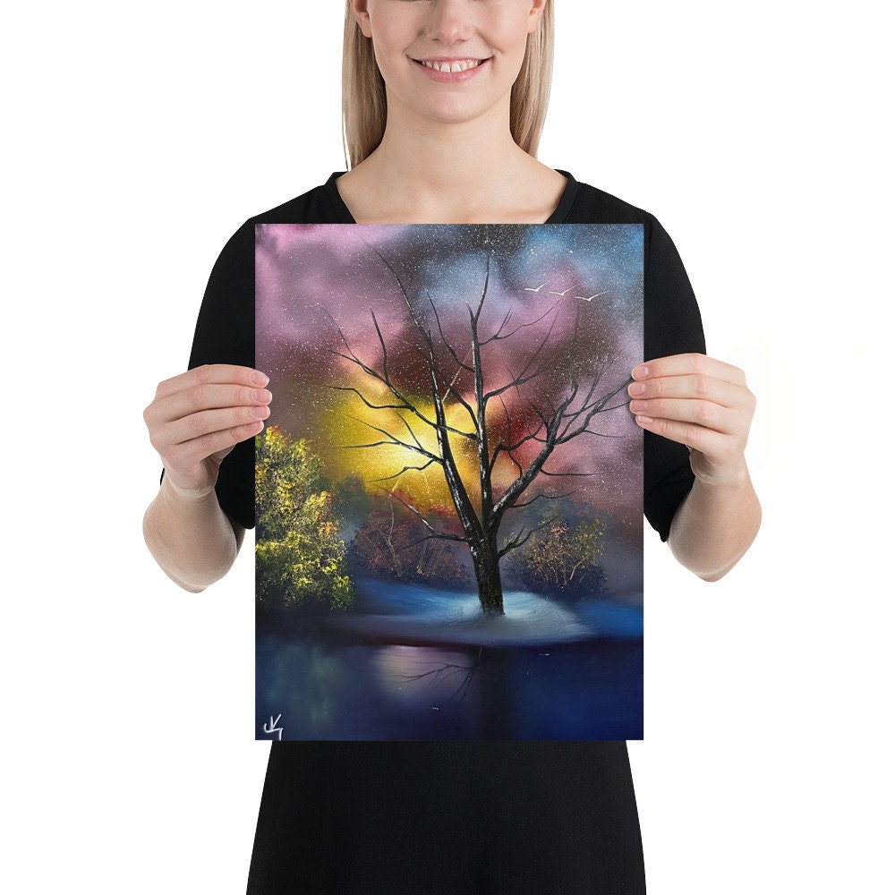 Poster Print - One Tree to Rule them All Galactic Winter Landscape by PaintWithJosh