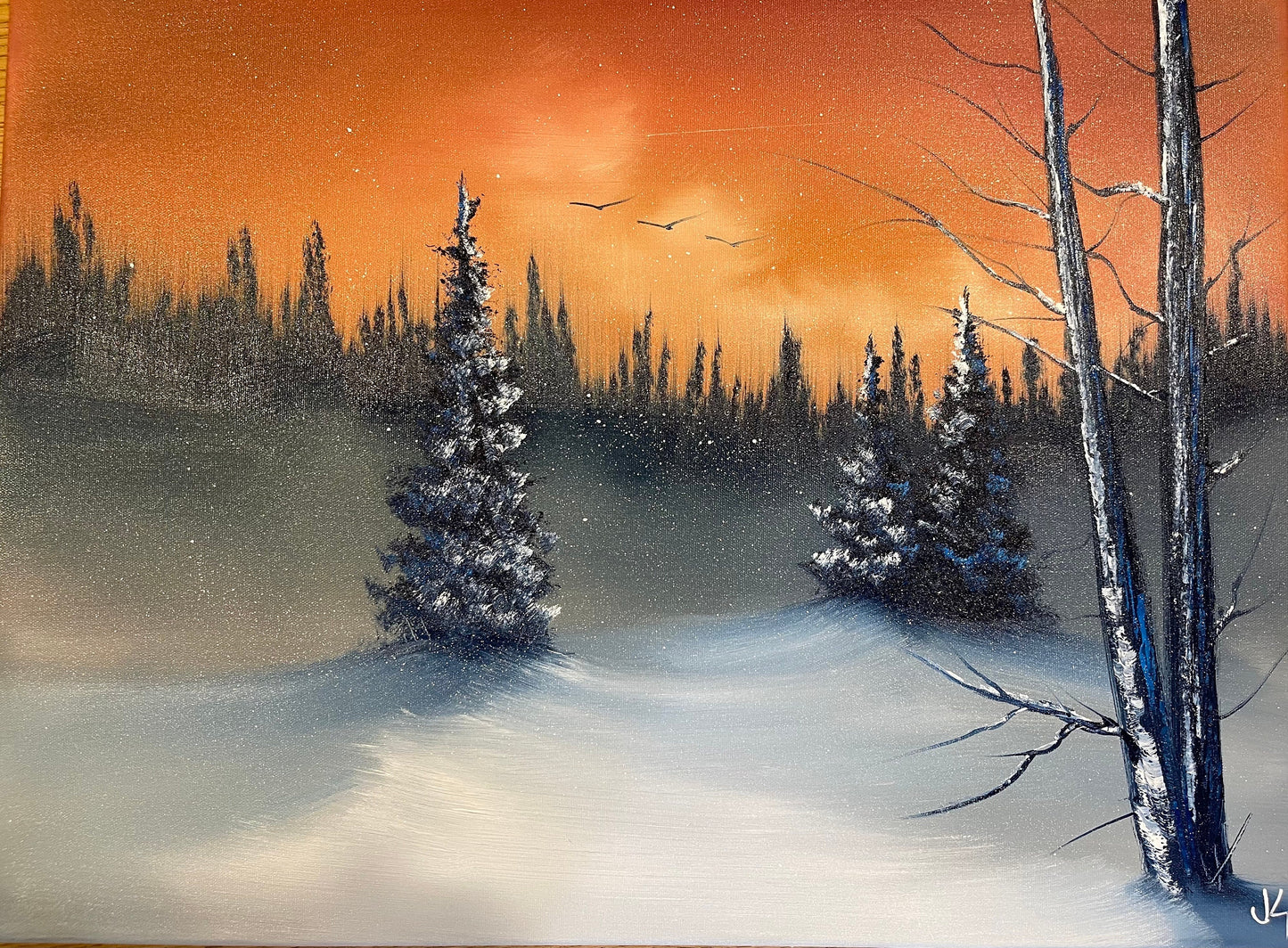 Painting 1221 - 18x24" Canvas - Sunset Winter Oil Painting painted Live in Knoxville class on 3/17/24 by PaintWithJosh