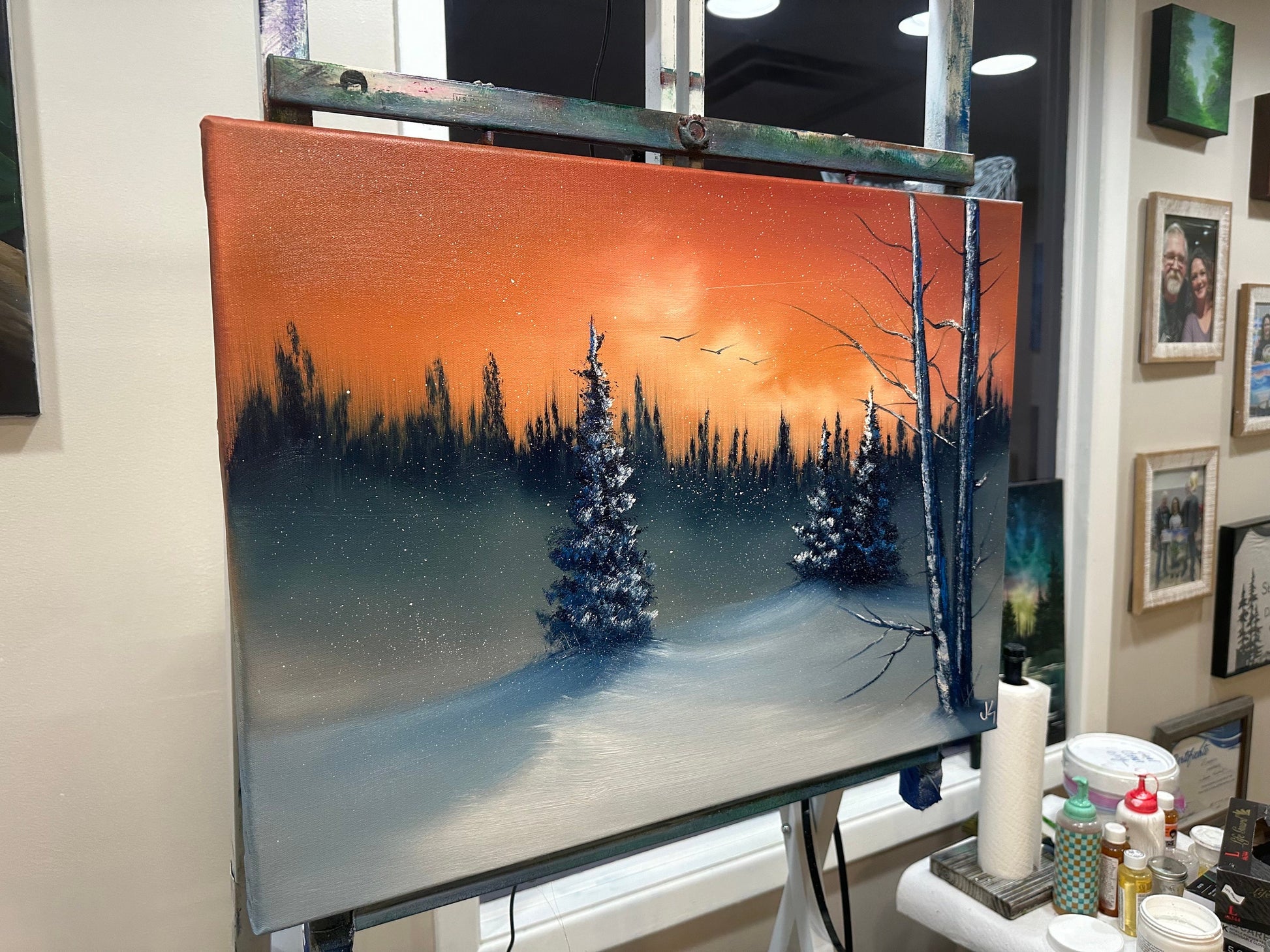 Painting 1221 - 18x24" Canvas - Sunset Winter Oil Painting painted Live in Knoxville class on 3/17/24 by PaintWithJosh