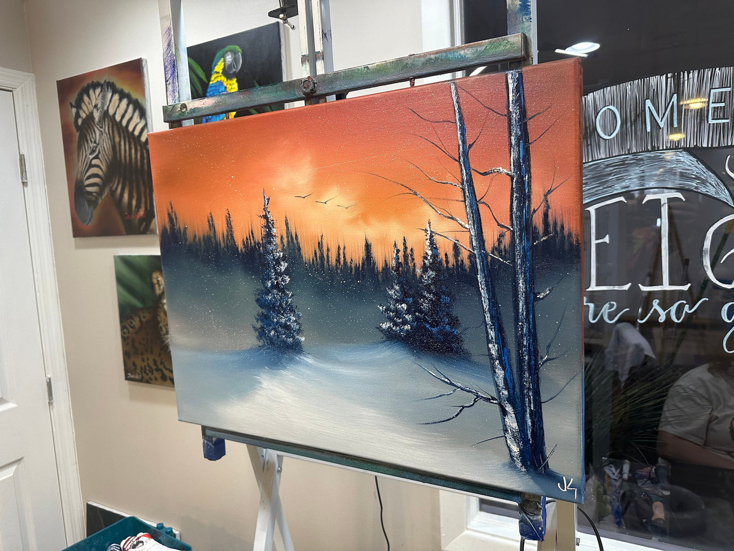 Painting 1221 - 18x24" Canvas - Sunset Winter Oil Painting painted Live in Knoxville class on 3/17/24 by PaintWithJosh